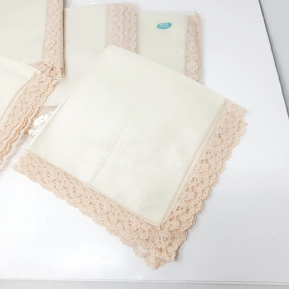 Vintage Quaker Lace Ivory/pink Linen Napkins Set of 12  17